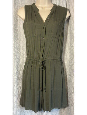 Kelly Renee Olive Green Utility Sleeveless Romper Shorts Jumpsuit Women's Size S